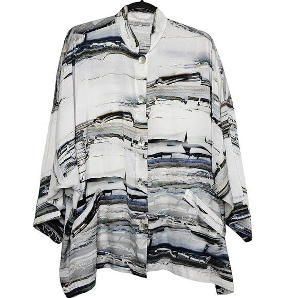 Bryn Walker Women's Silver Printed Danuta Jacket Size Large Oversized Lagenlook - Picture 1 of 11